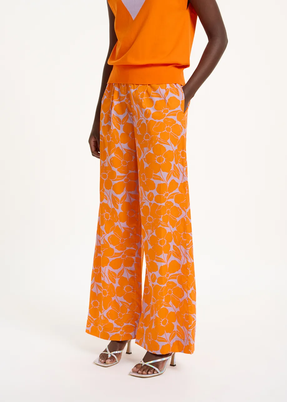 Lila en oranje katoenen broek met bloemenprint