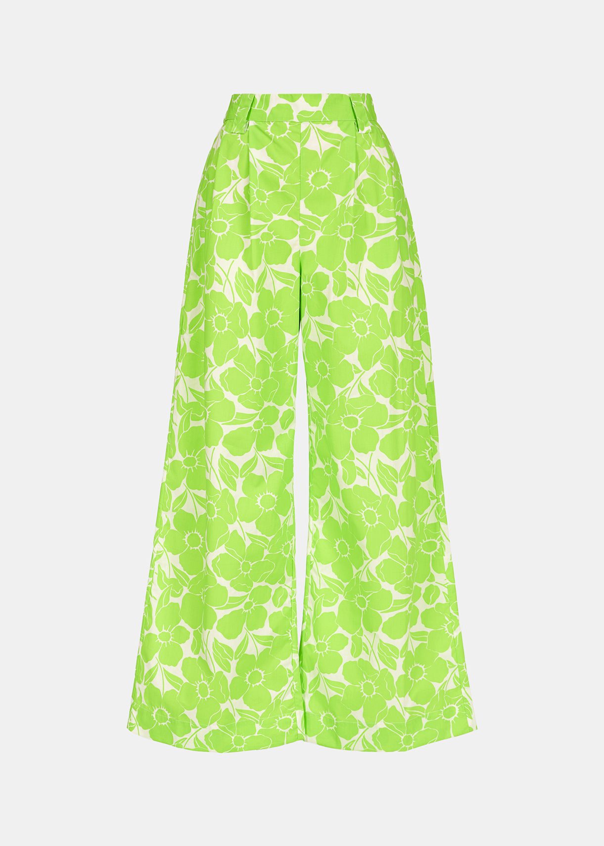 Pantalon large à imprimé fleuri blanc et vert citron