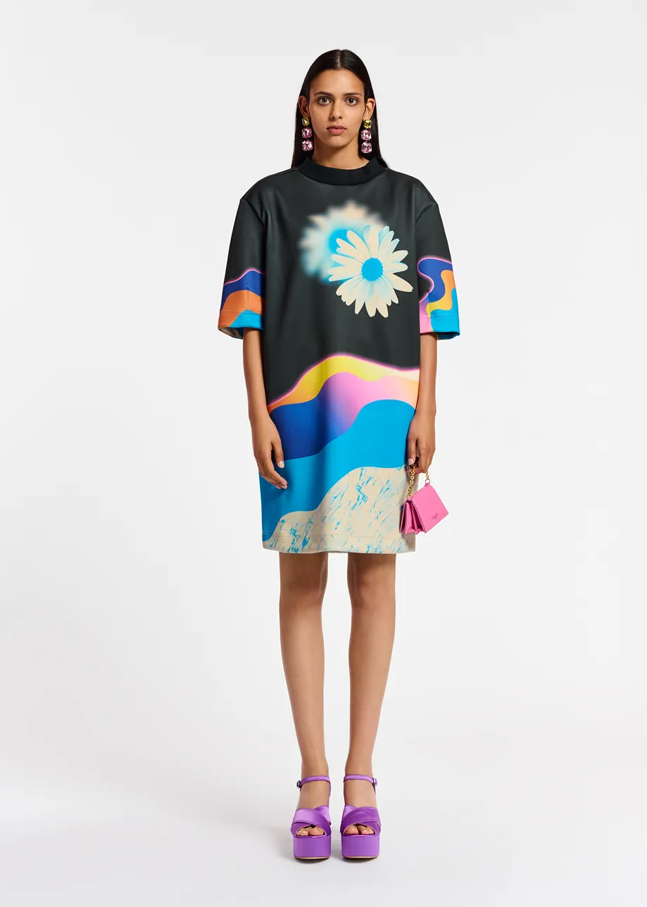 Robe noire à imprimé multicolore