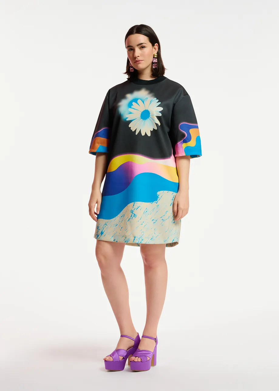 Robe noire à imprimé multicolore