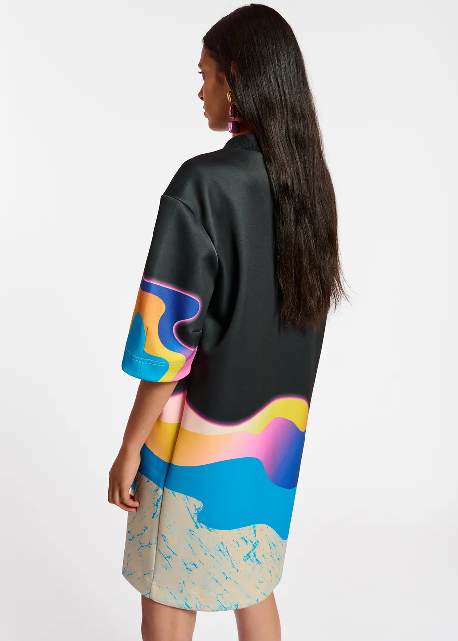 Robe noire à imprimé multicolore