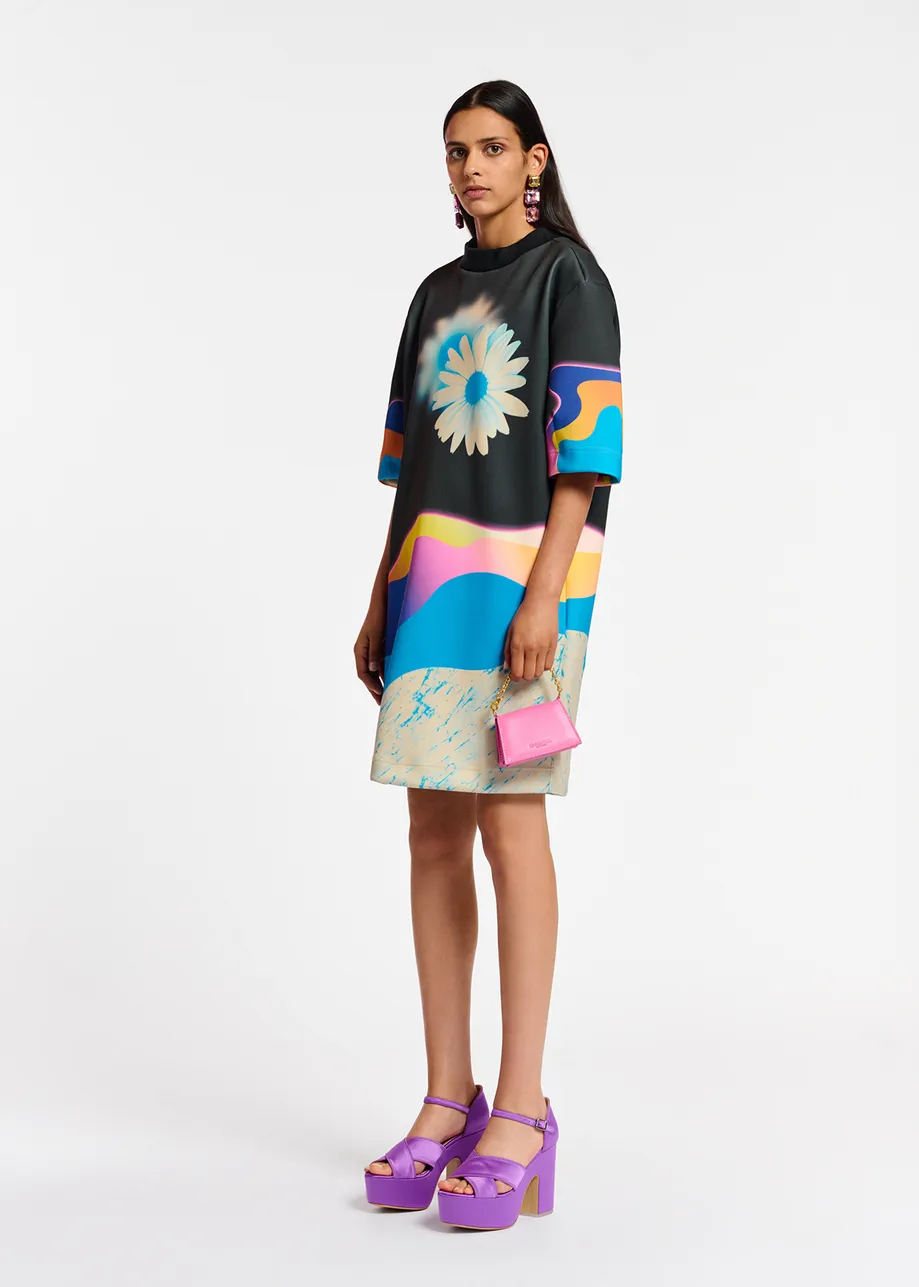 Robe noire à imprimé multicolore