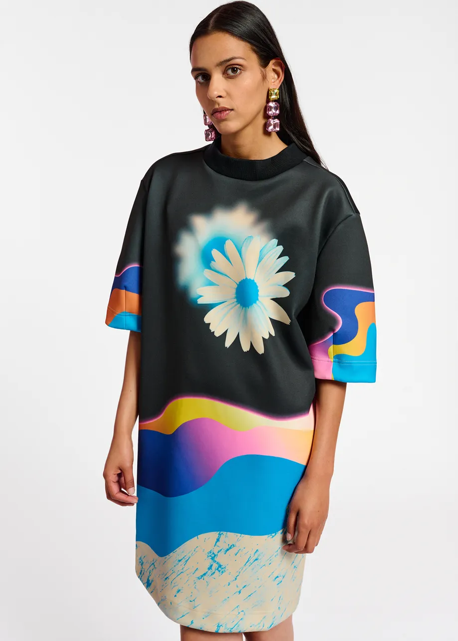 Robe noire à imprimé multicolore