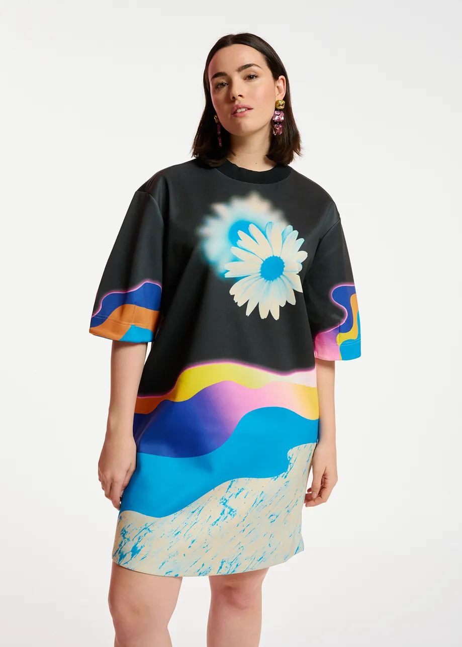 Robe noire à imprimé multicolore