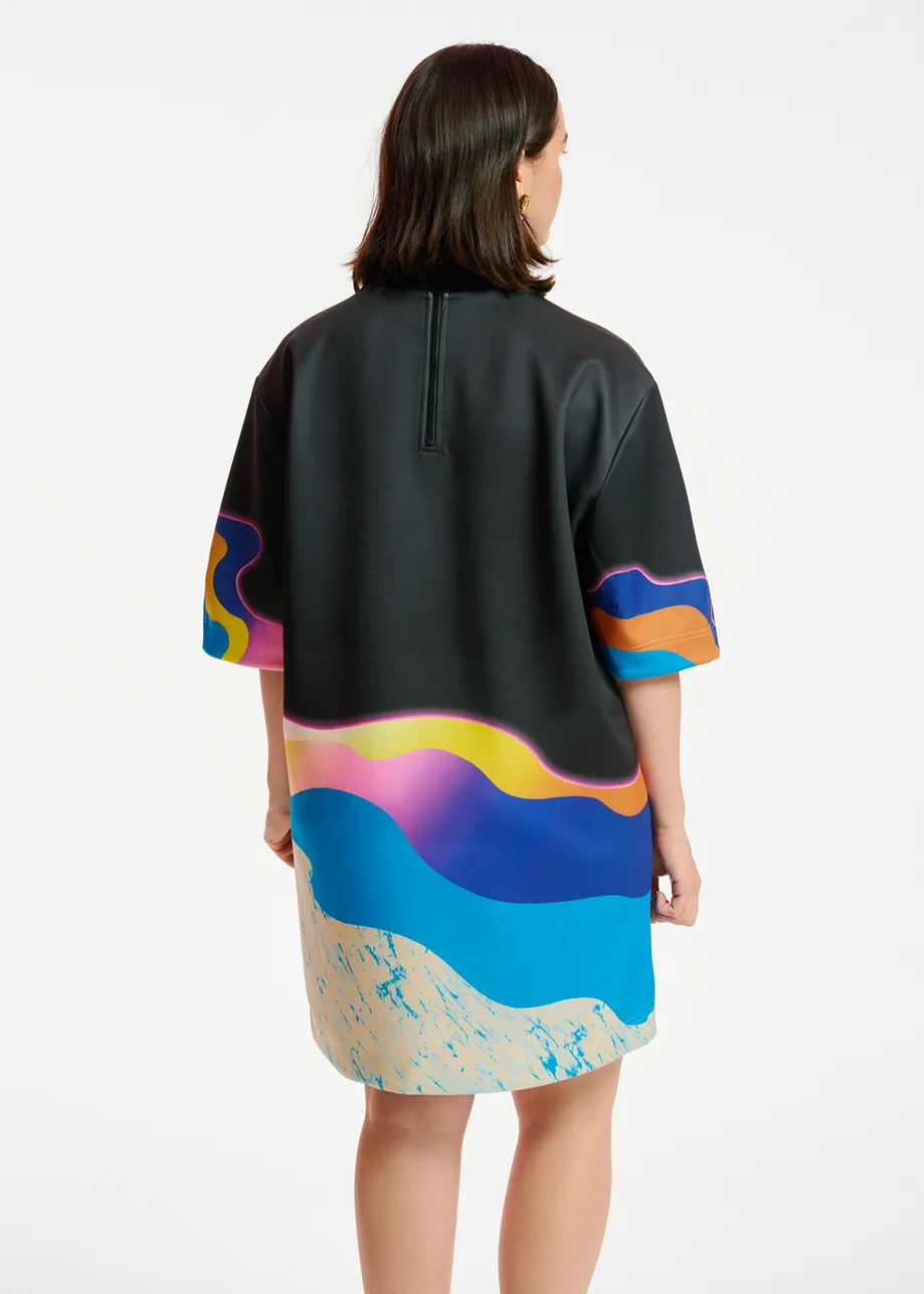 Robe noire à imprimé multicolore