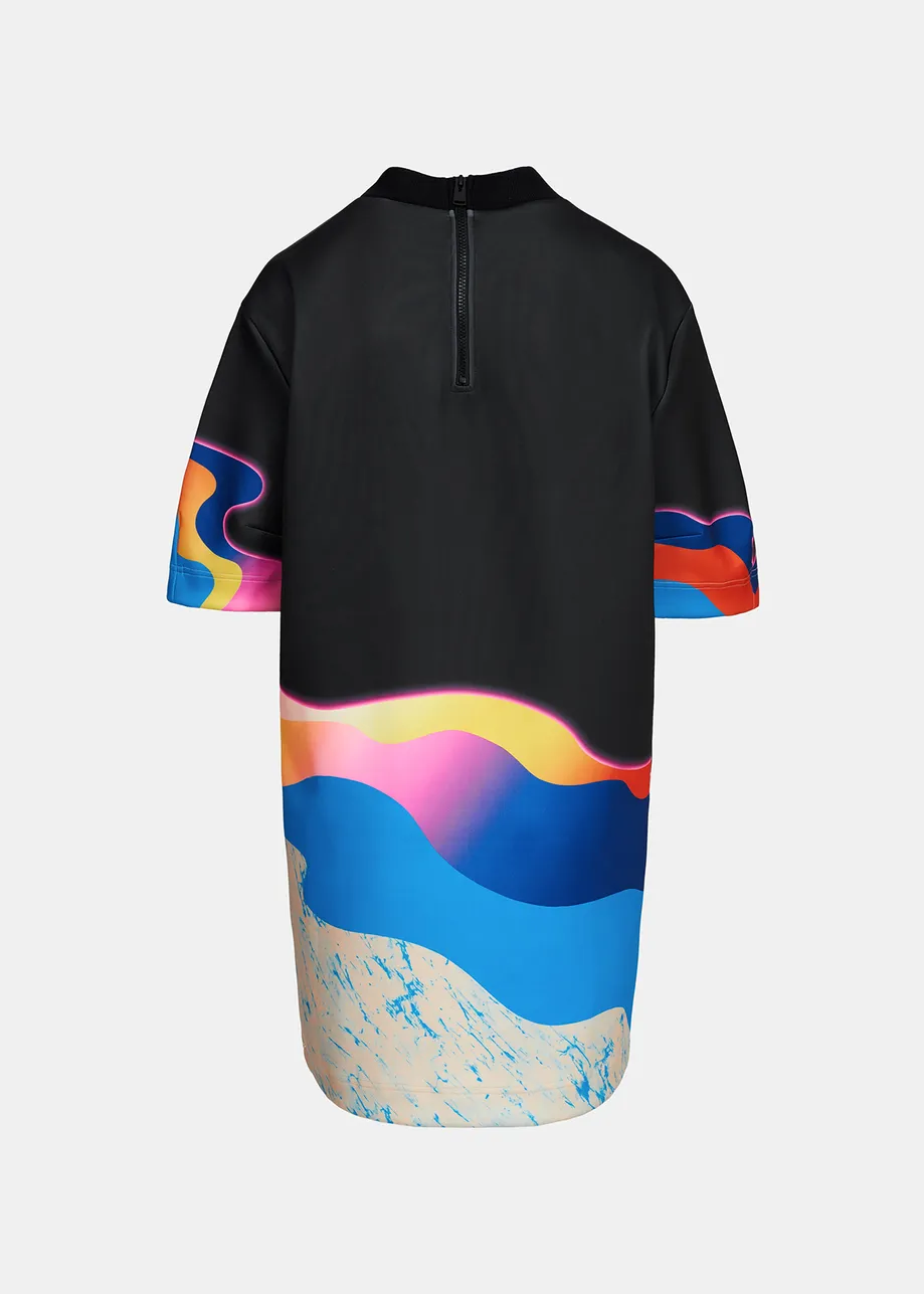 Robe noire à imprimé multicolore