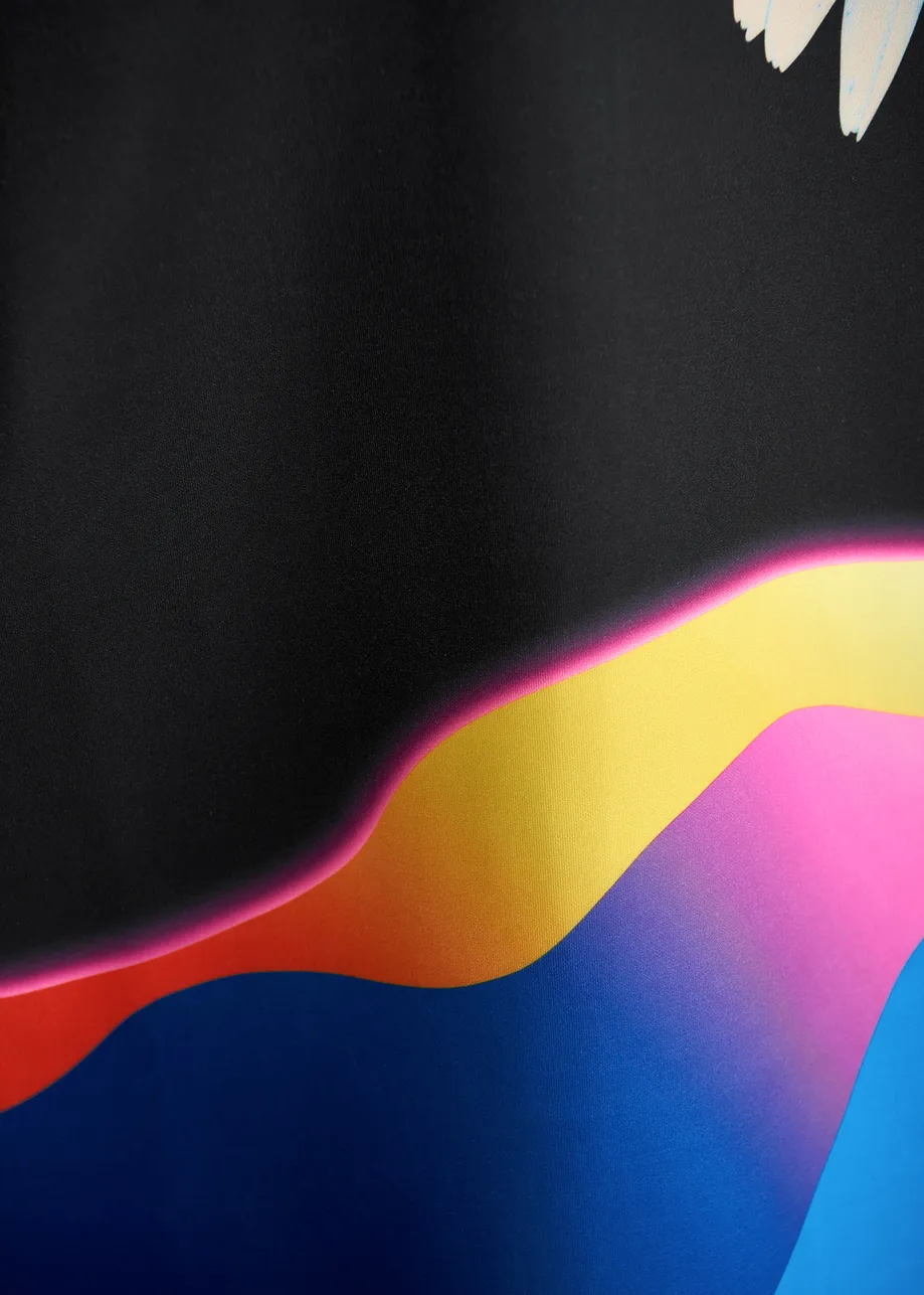 Robe noire à imprimé multicolore