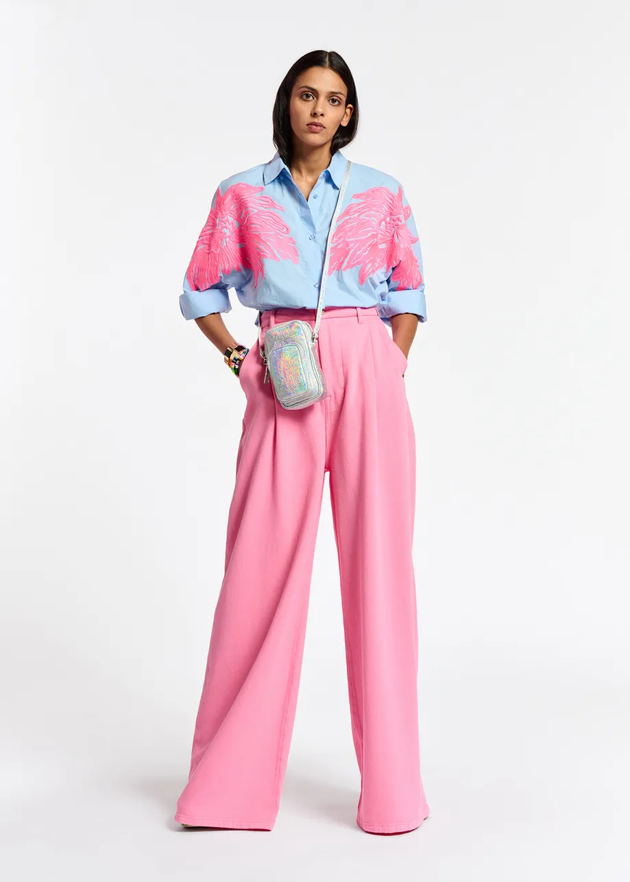 Neon pink wide-leg jeans