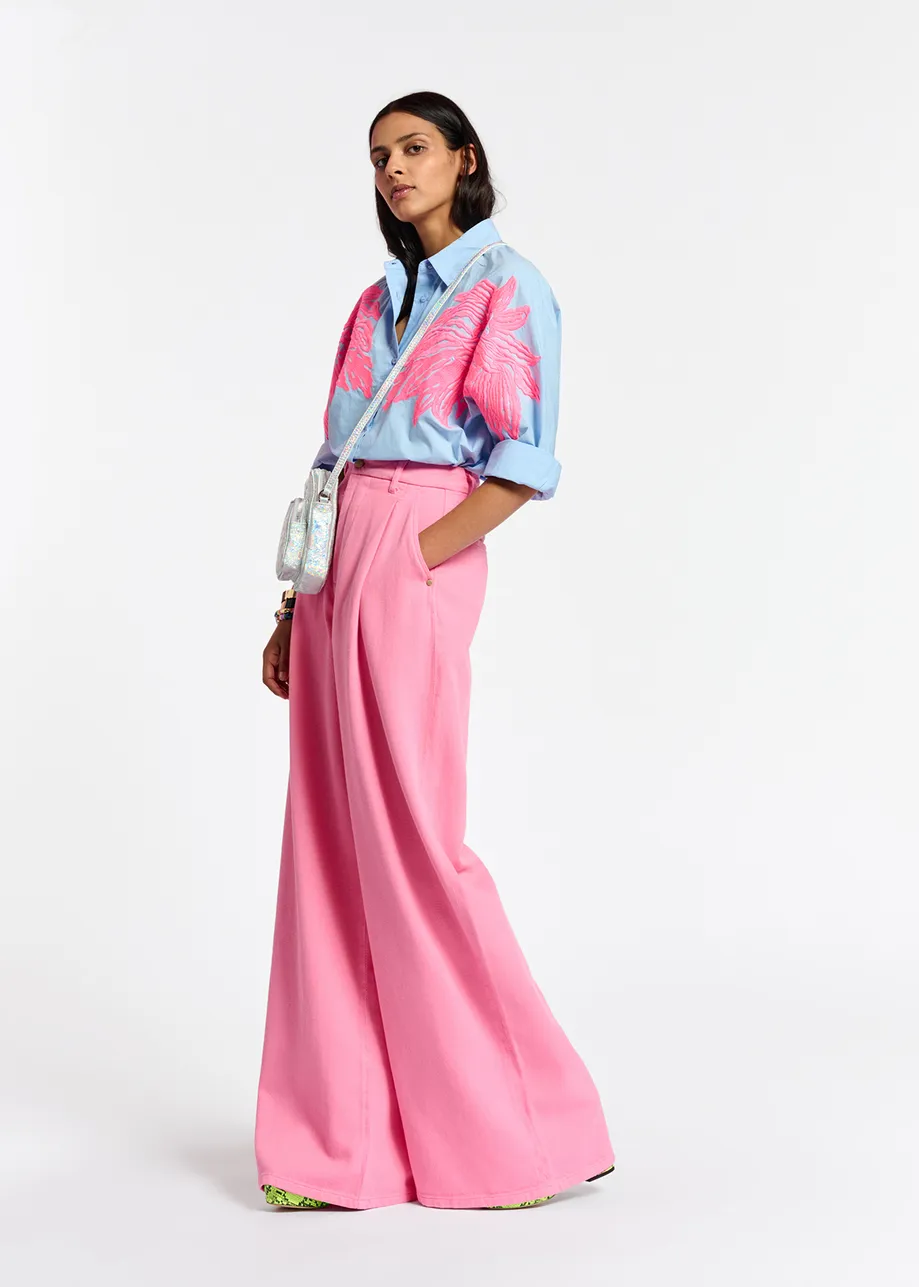Neon pink wide-leg jeans