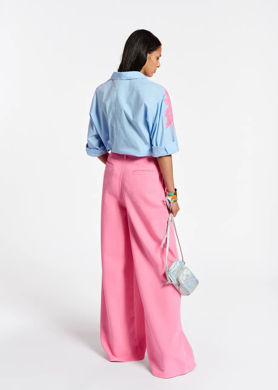 Neon pink wide-leg jeans