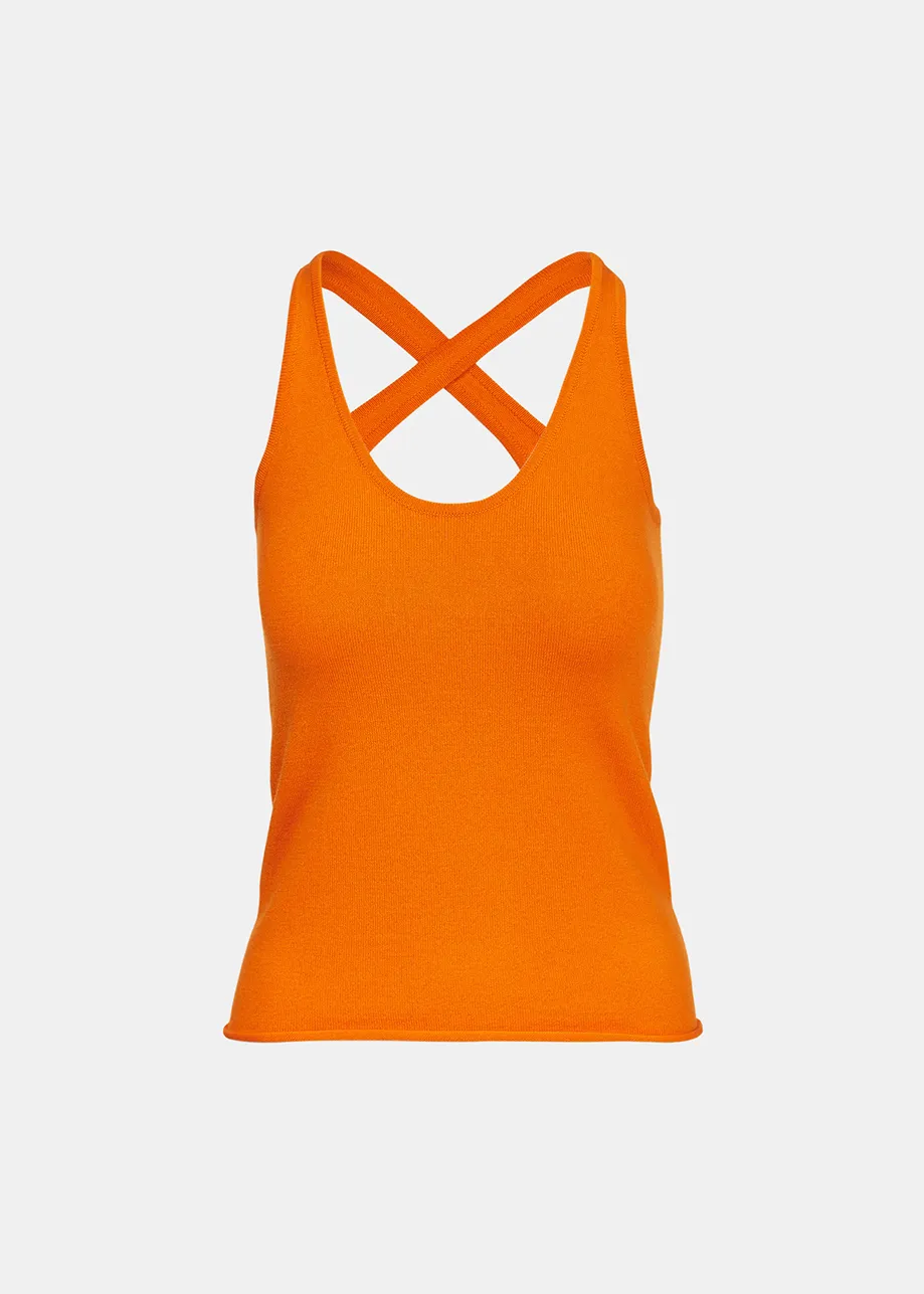 Orange fine-knit tank top