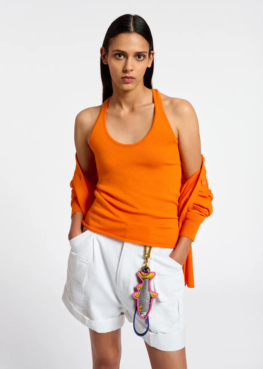 Orange fine-knit tank top