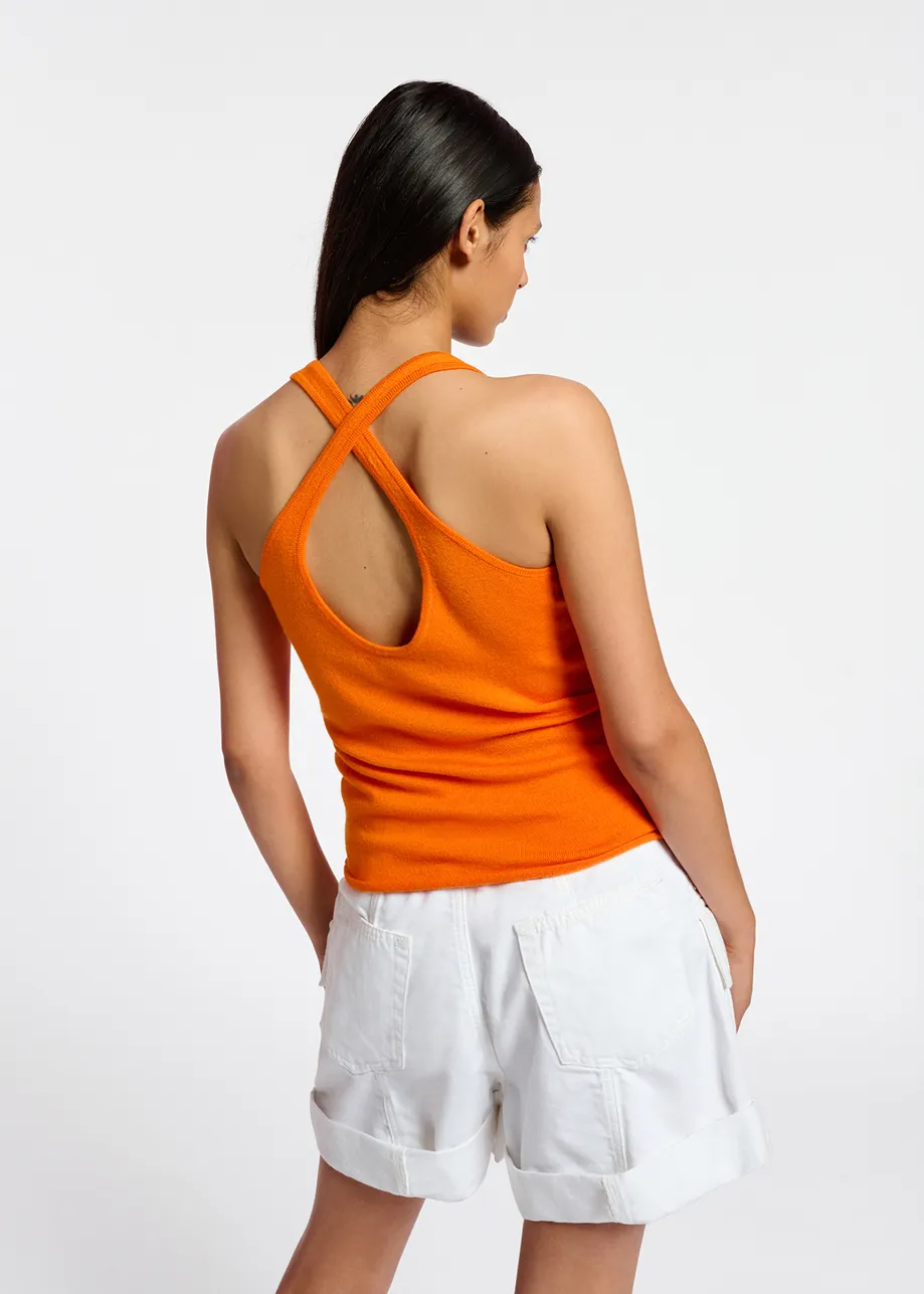 Orange fine-knit tank top