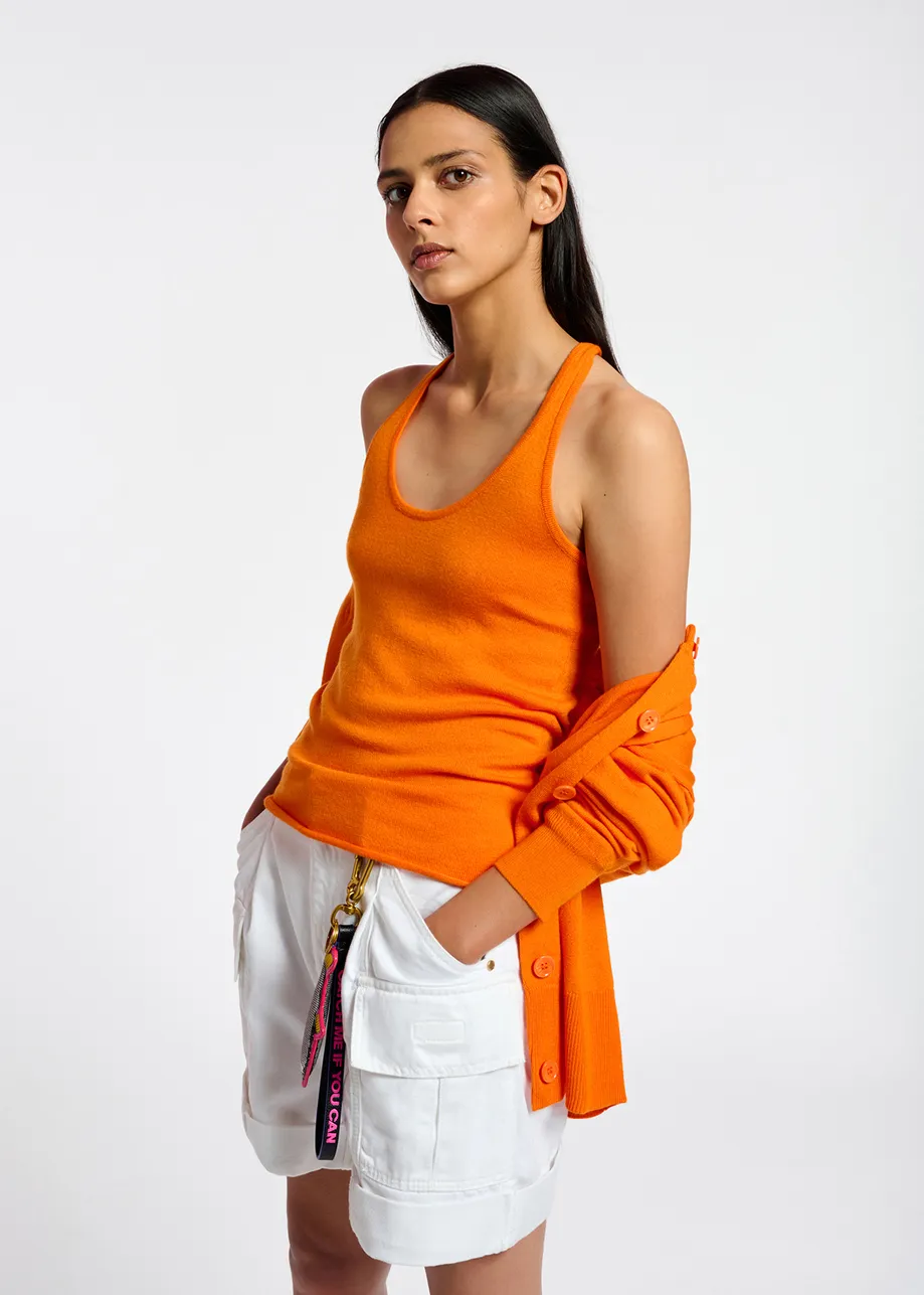 Orange fine-knit tank top