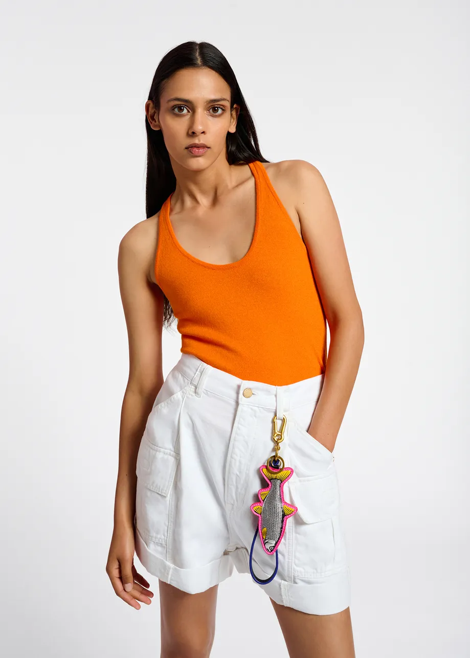 Orange fine-knit tank top