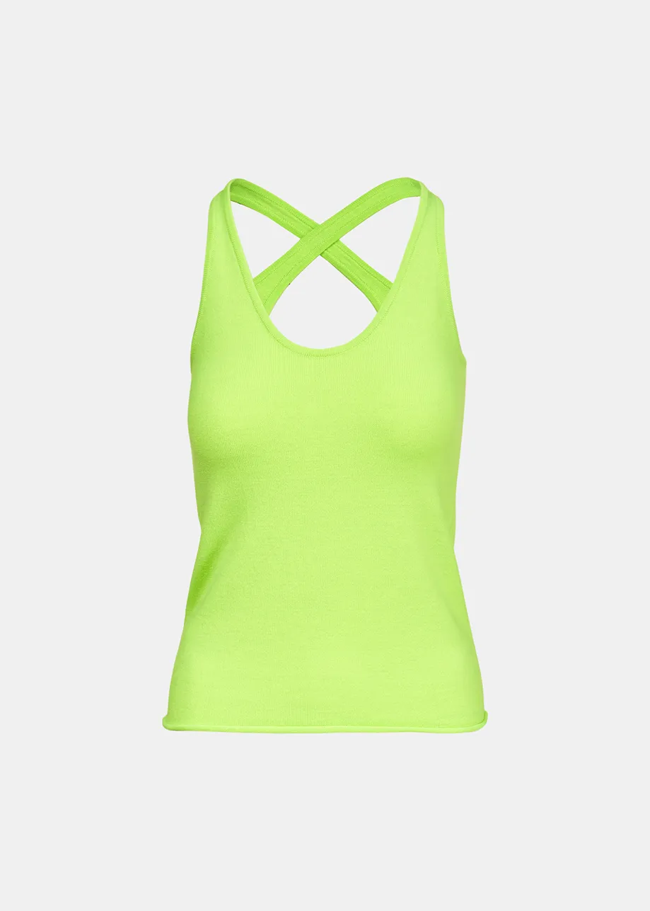 Neon yellow fine-knit tank top