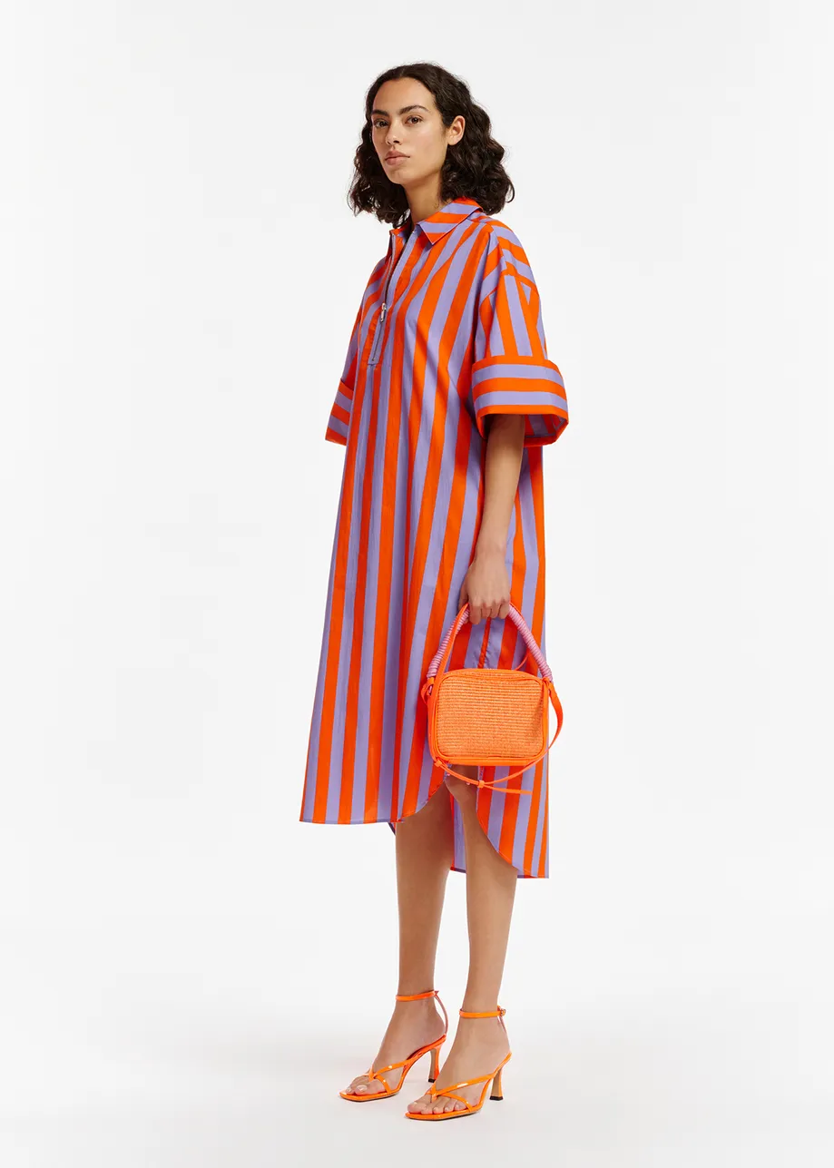 Orange and lilac striped cotton shirt dress