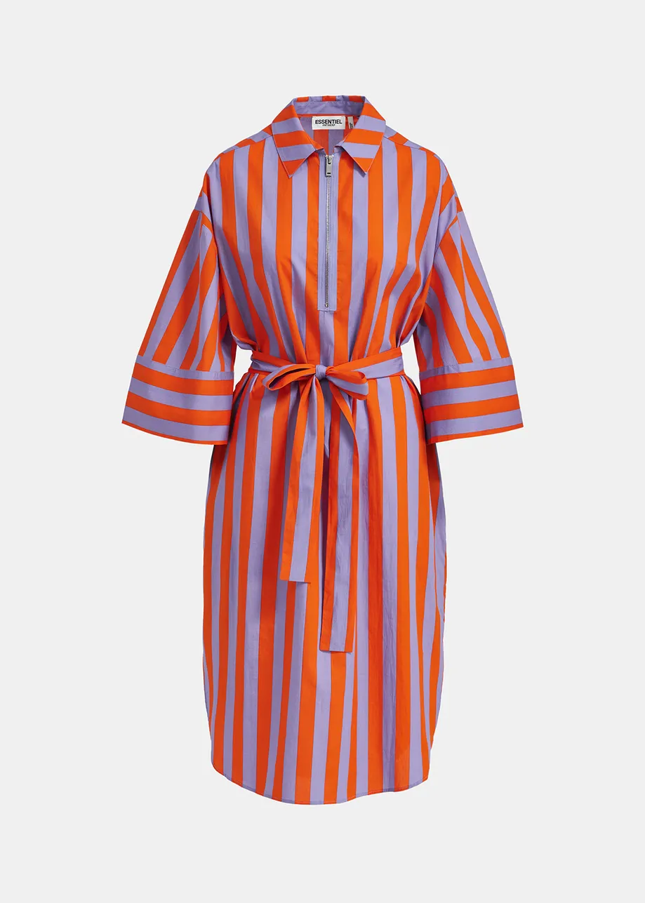 Orange and lilac striped cotton shirt dress