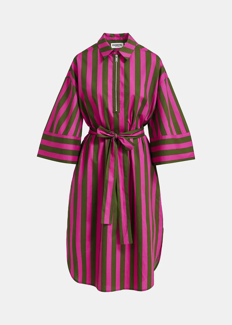 Green and purple striped cotton shirt dress