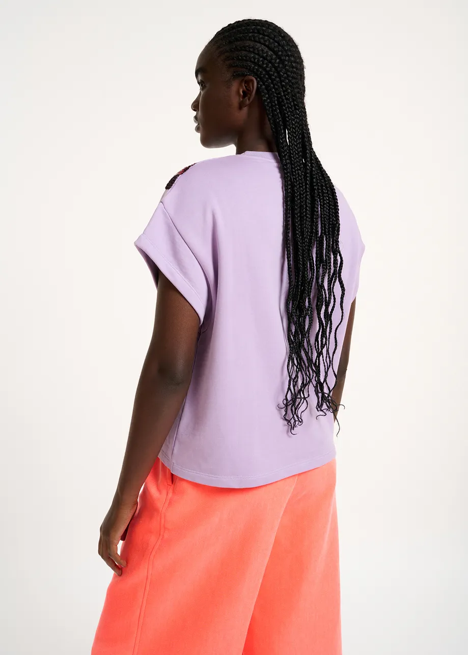 Lilac short-sleeved sweatshirt with multicolor sequin embroideries