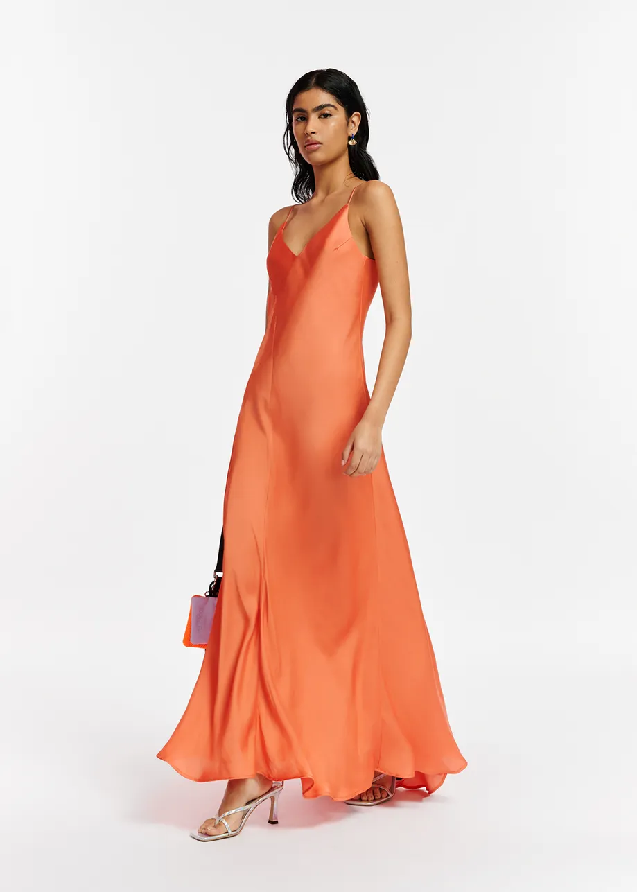 Orange maxi-length slip dress