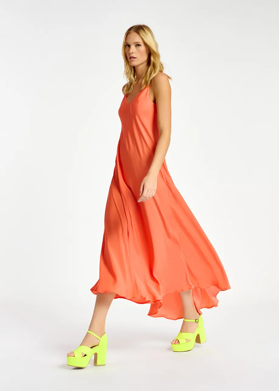 Orange maxi-length slip dress