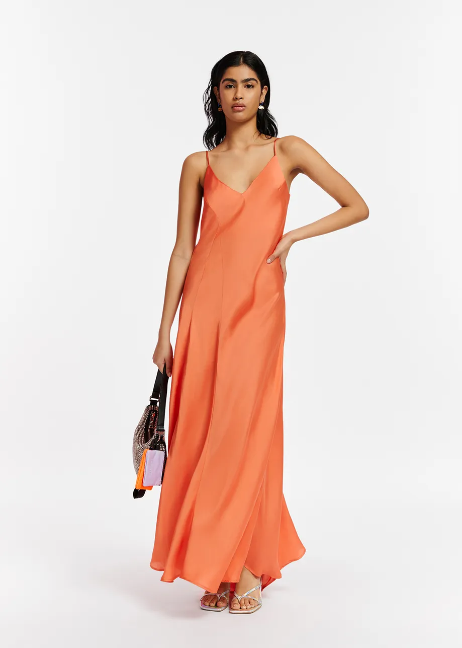 Orange maxi-length slip dress