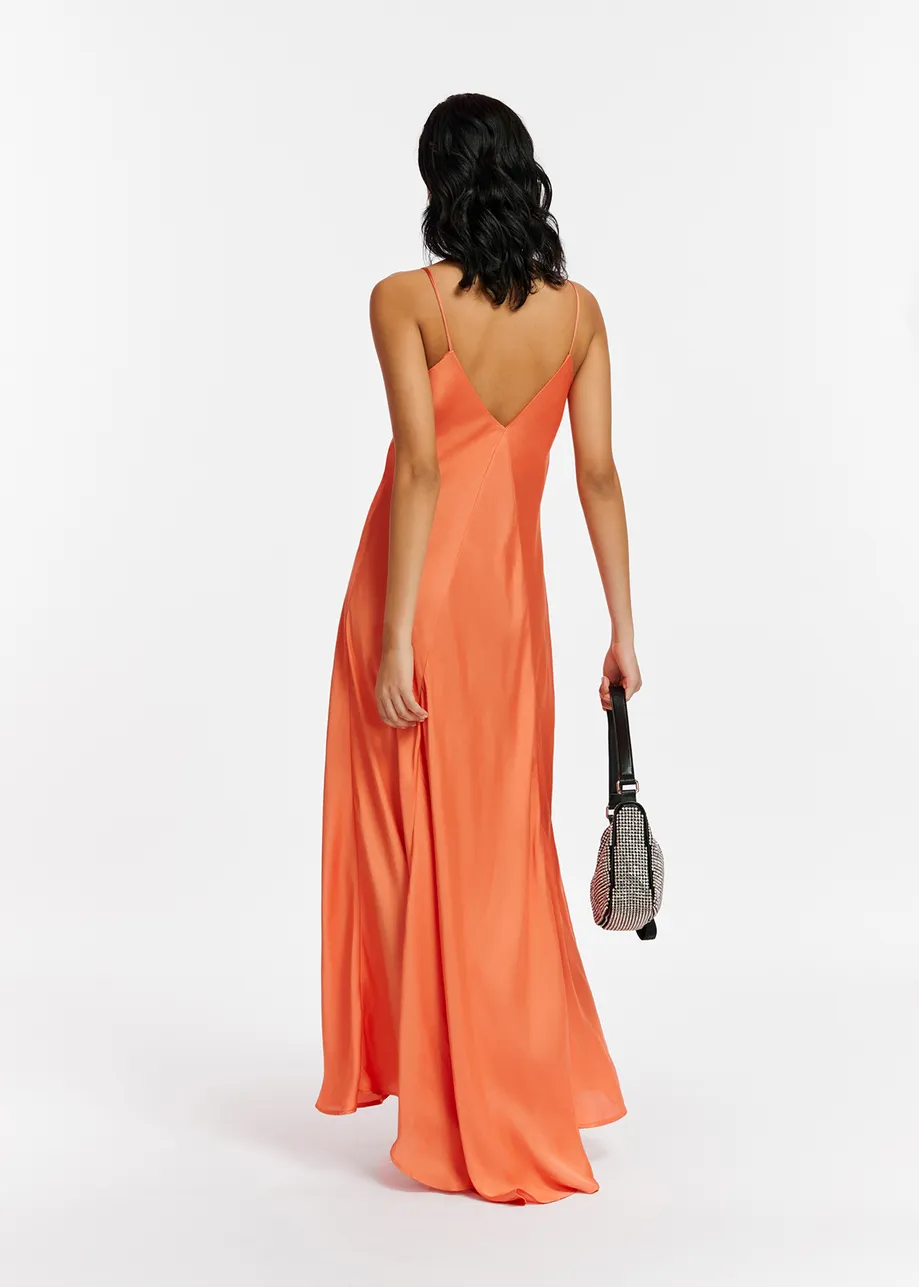 Orange maxi-length slip dress