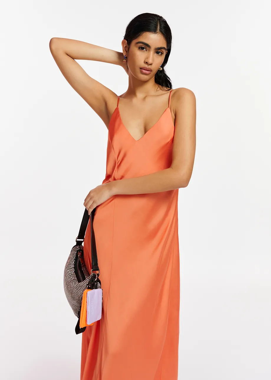 Orange maxi-length slip dress