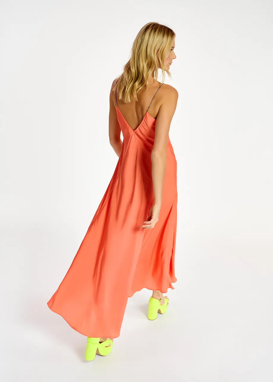 Orange maxi-length slip dress