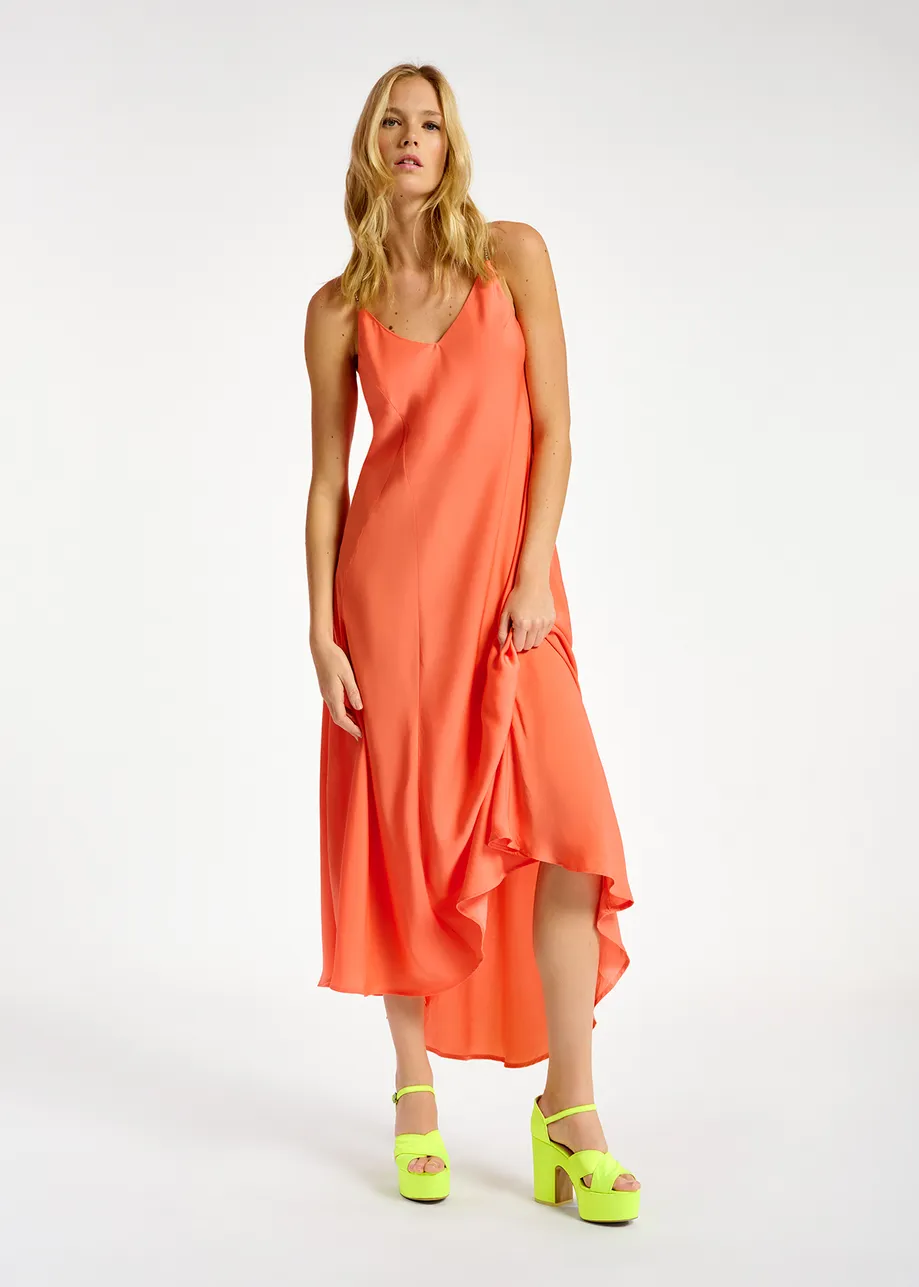 Orange maxi-length slip dress