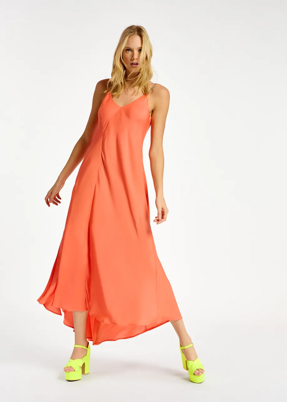 Orange maxi-length slip dress