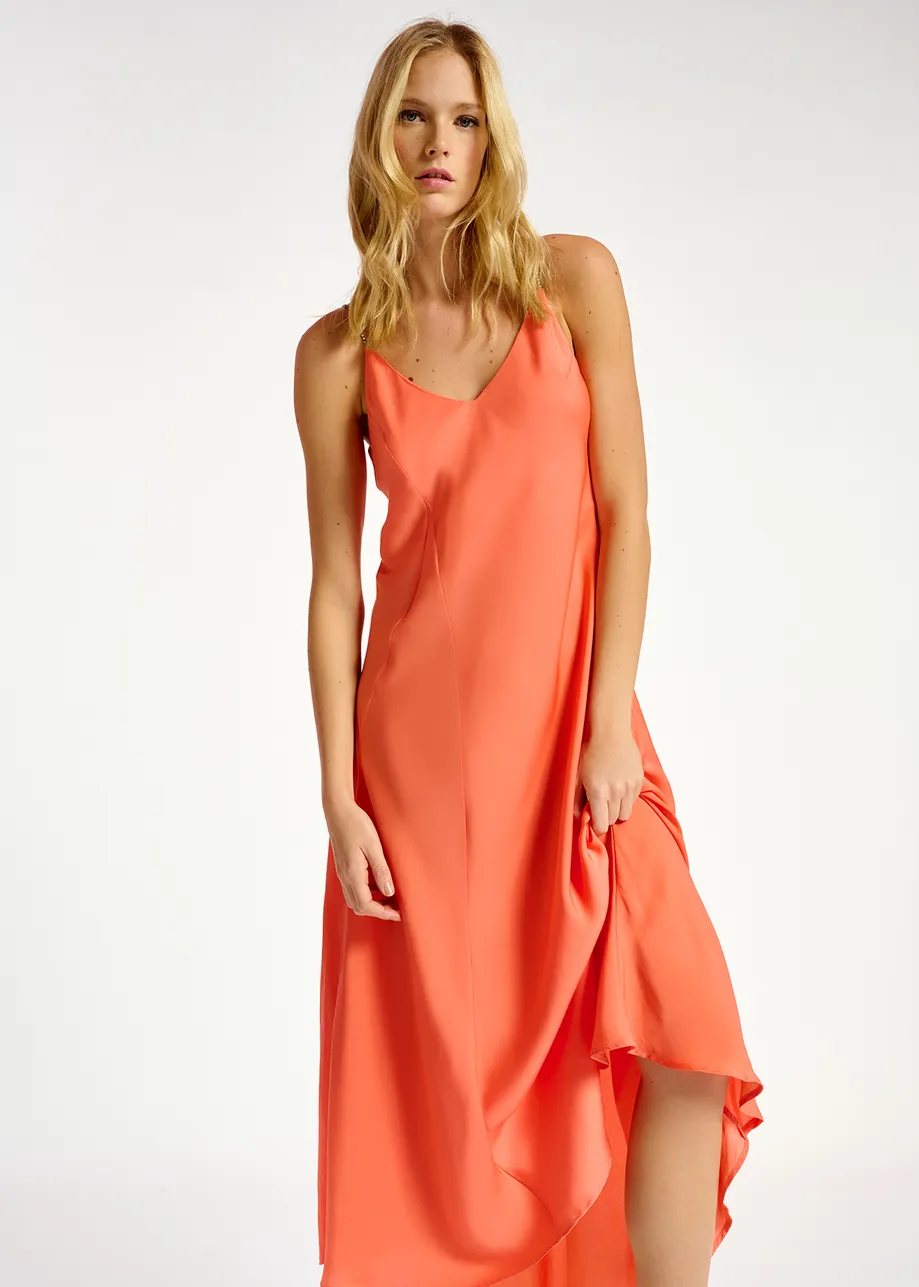 Orange maxi-length slip dress
