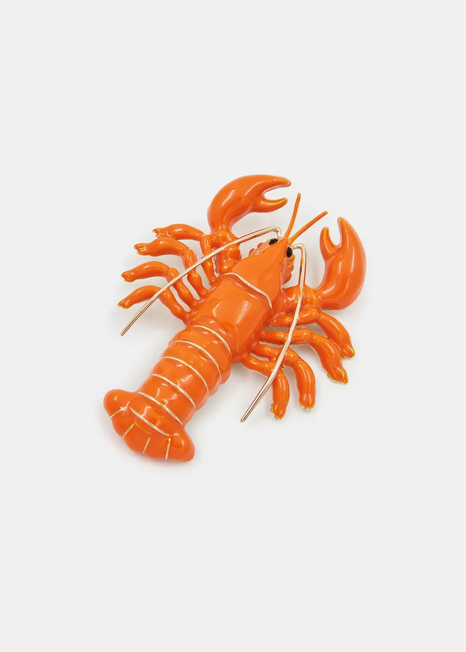 Orange enamel lobster brooch