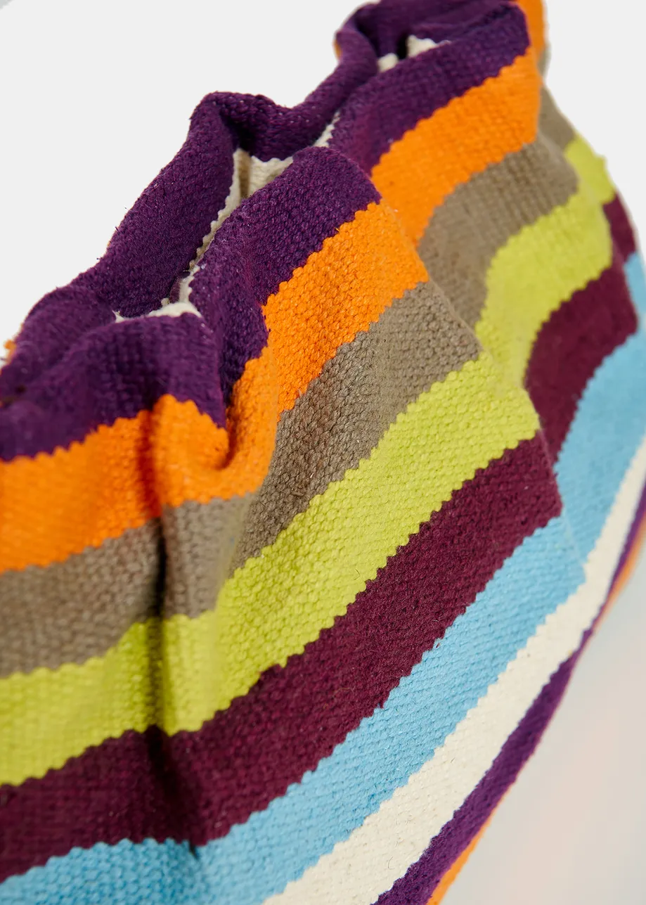 Multicolor striped cotton-raffia pouch