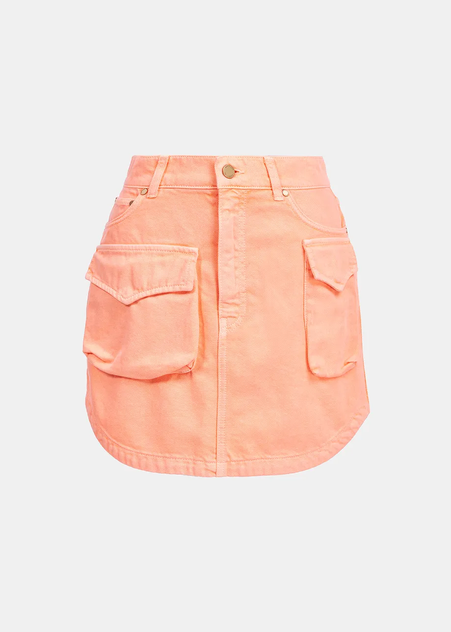 Peach denim mini skirt