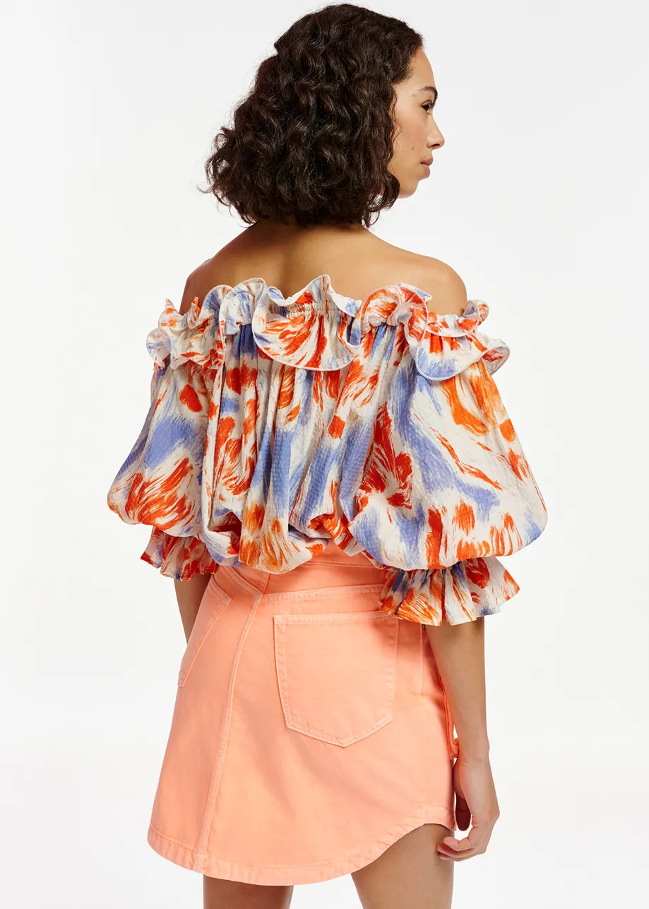 Peach denim mini skirt