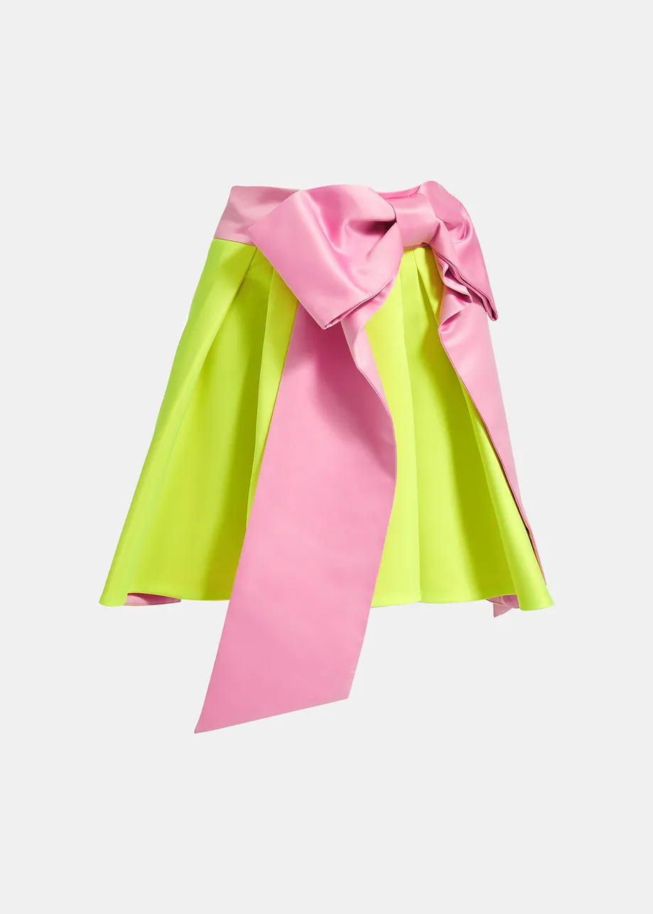 Yellow mini skirt with pink taffeta bow