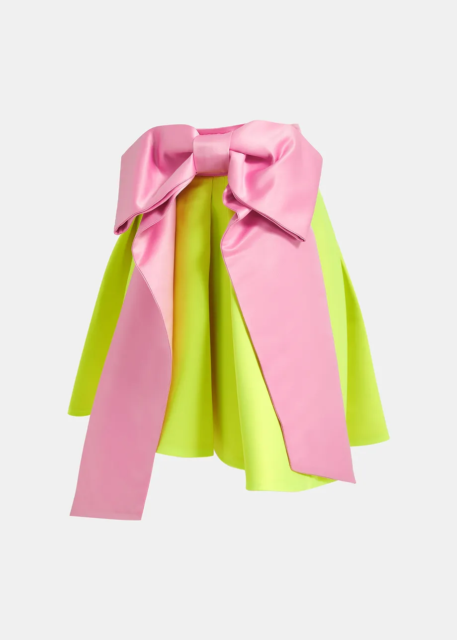Yellow mini skirt with pink taffeta bow