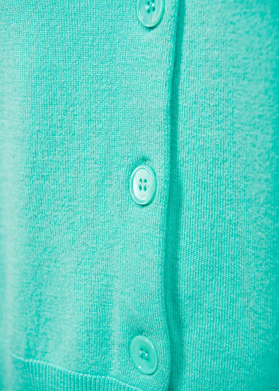 Fijn gebreide turquoise cardigan