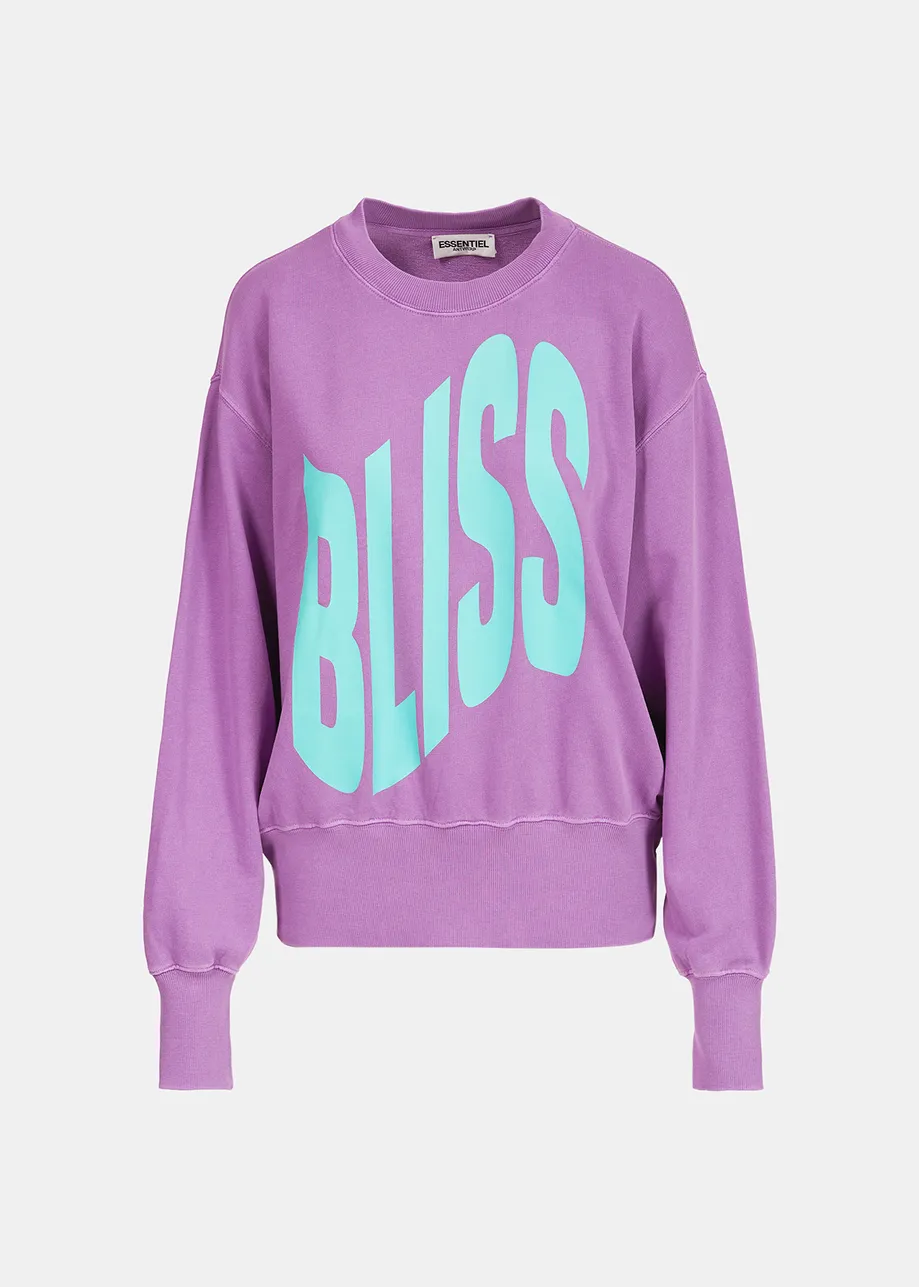 Paarse biokatoenen sweater met tekst