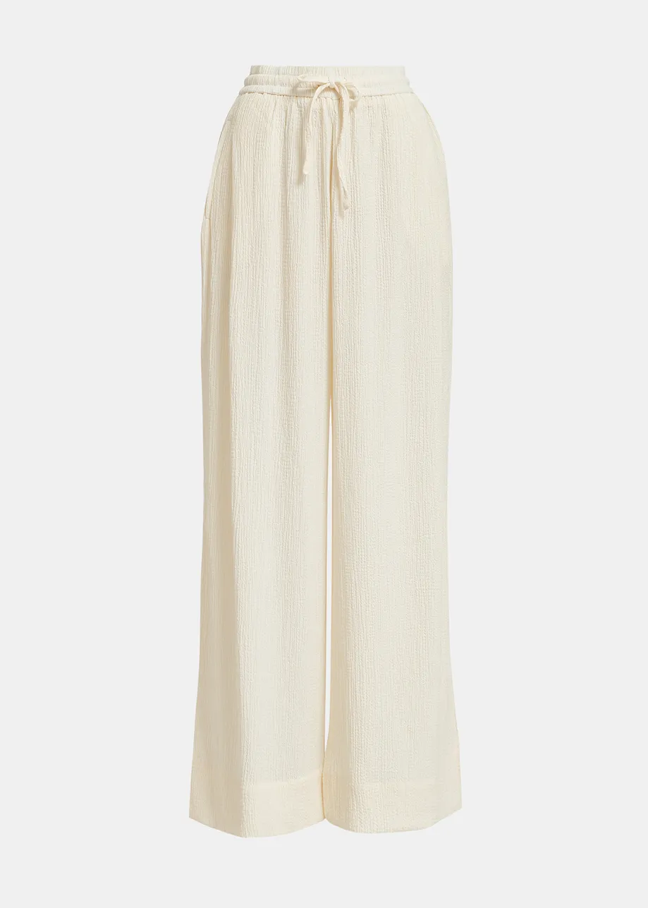 Off-white wide-leg seersucker pants
