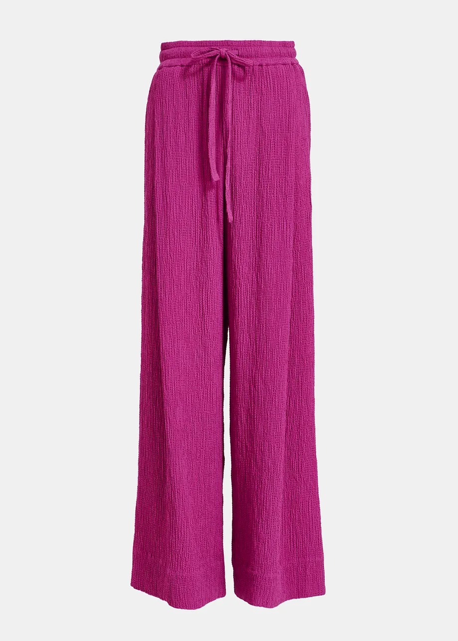 Purple wide-leg seersucker pants