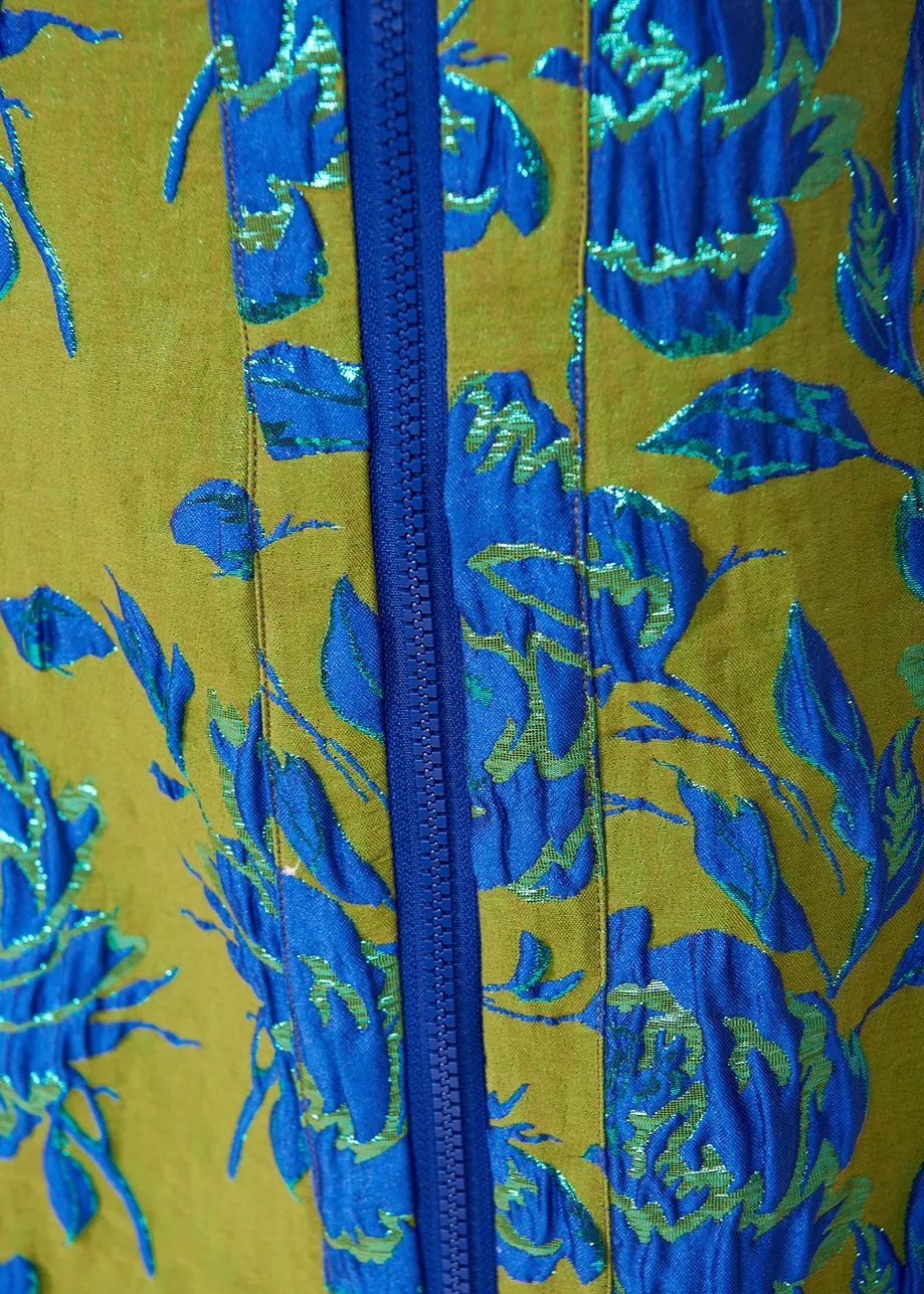 Dark green and blue floral-jacquard mini skirt