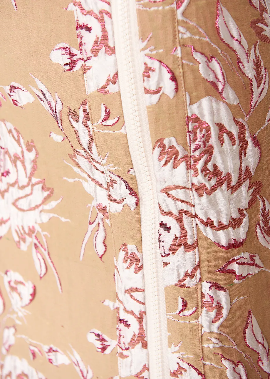 Beige, pink and white floral-jacquard mini skirt