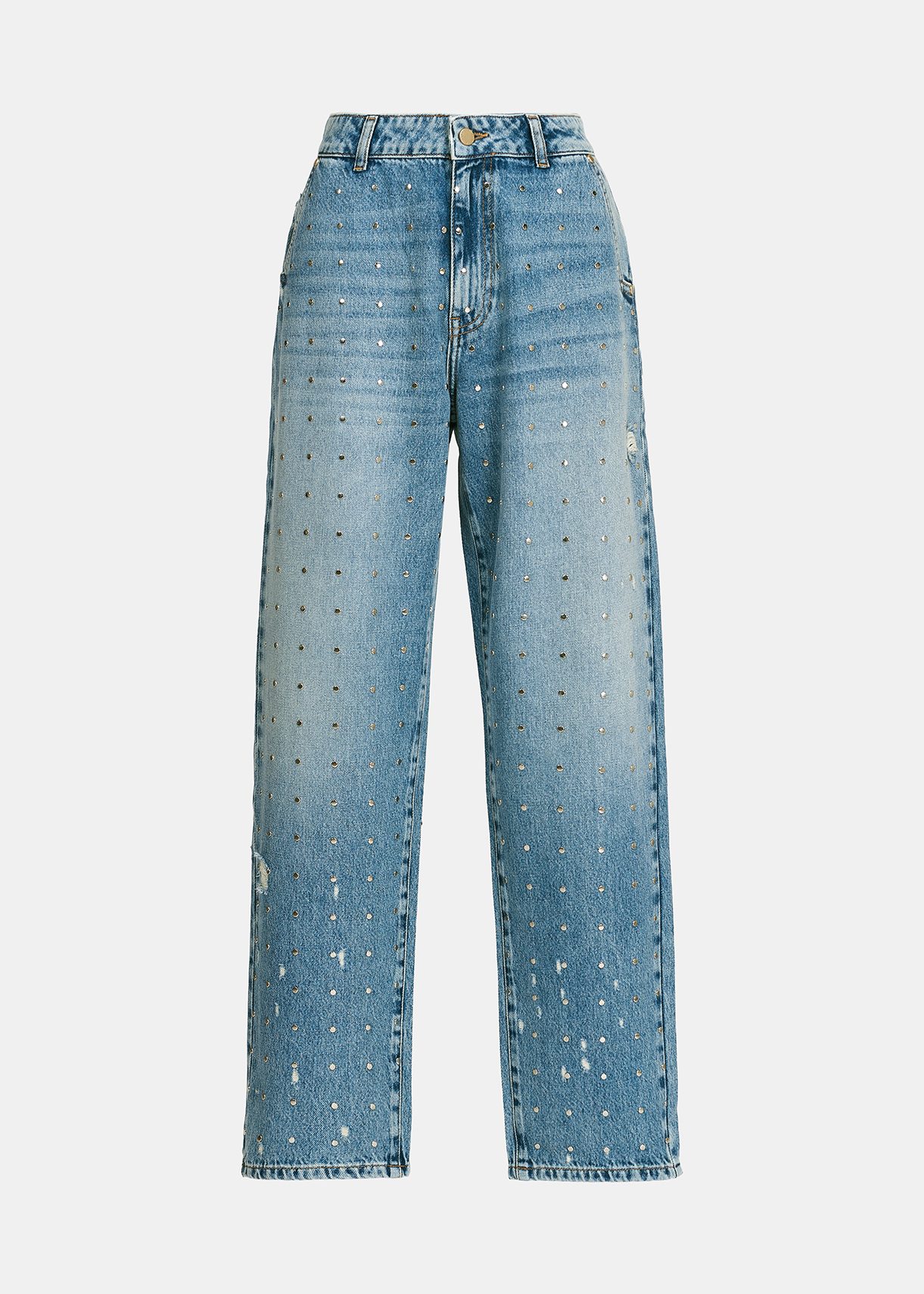 Blue stud-embellished boyfriend jeans