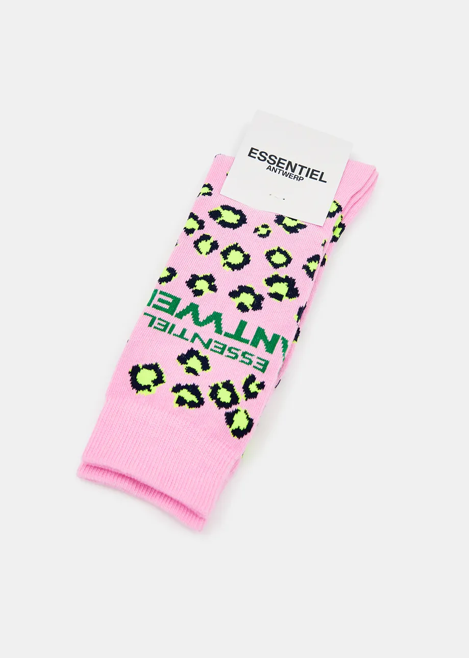 Pink and neon yellow leopard-motif socks