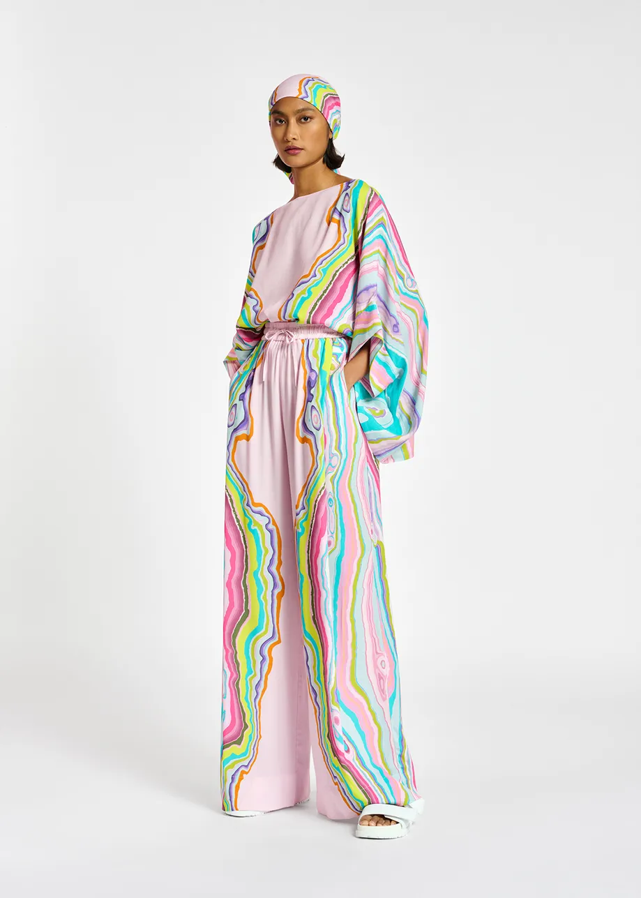 Lila brede broek met kleurrijke print