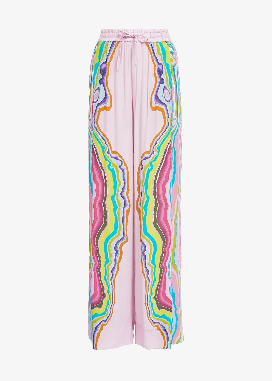 Lila brede broek met kleurrijke print