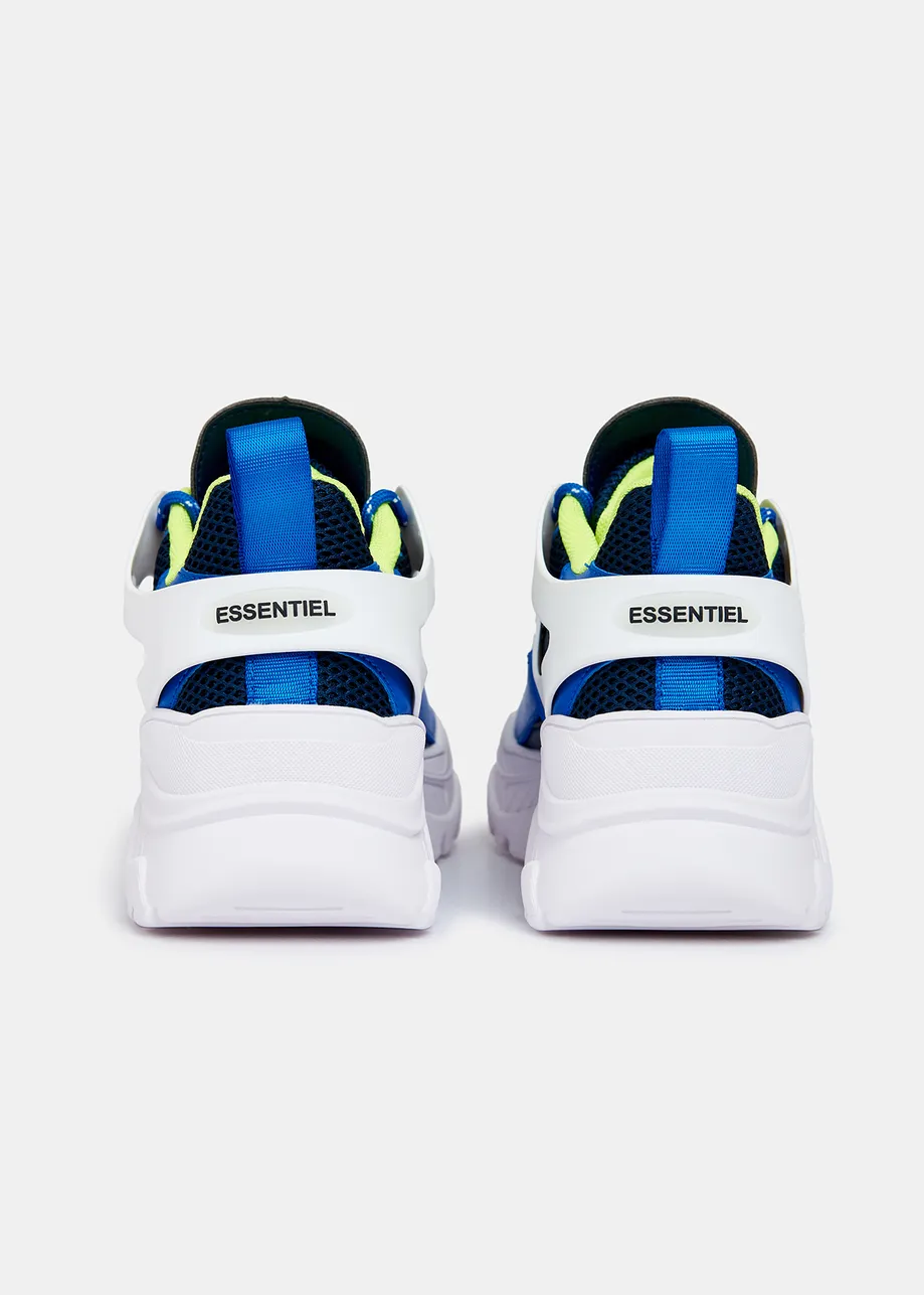 Dark blue and white sneakers set on chunky soles